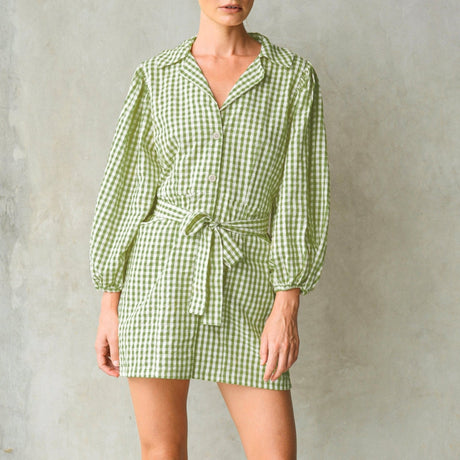 Meghan Mini Gingham Dress, in Lime Green - Sumiye Co