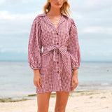 Red Mini Gingham Dress - Sumiye Co