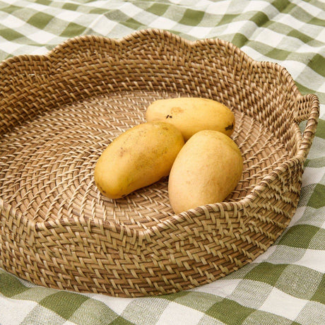 Lily Round Scalloped Rattan Serving Tray - Sumiye Co