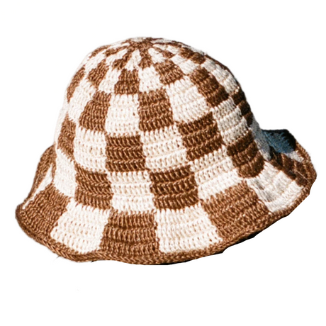 Summer Bucket Hat - Crocheted Checkered - Sumiye Co