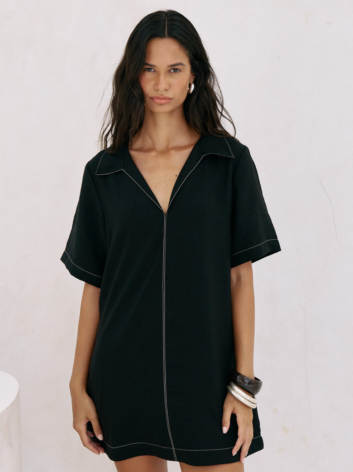 Mae Popover Mini Dress - Black - Sumiye Co