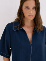 Mae Popover Mini Dress - Navy - Sumiye Co