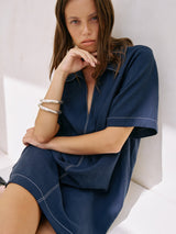 Mae Popover Mini Dress - Navy - Sumiye Co