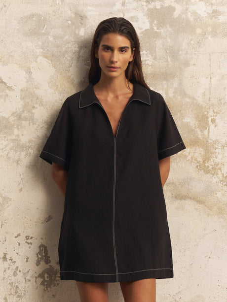 Mae Popover Mini Dress - Black - Sumiye Co