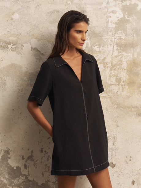 Mae Popover Mini Dress - Black - Sumiye Co