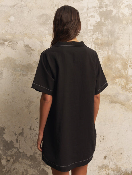 Mae Popover Mini Dress - Black - Sumiye Co