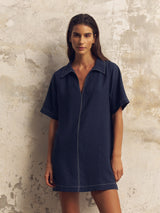 Mae Popover Mini Dress - Navy - Sumiye Co