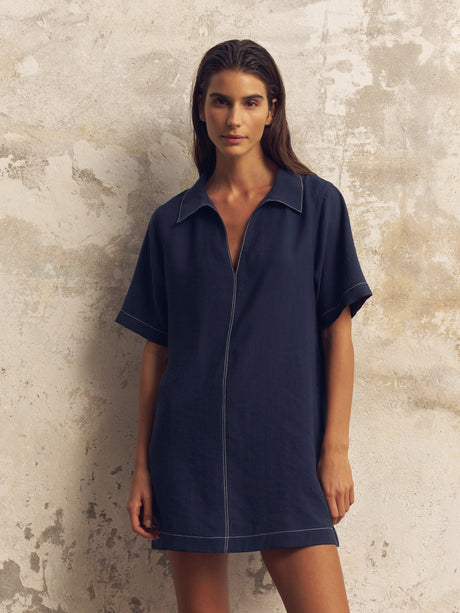 Mae Popover Mini Dress - Navy - Sumiye Co