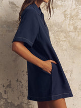 Mae Popover Mini Dress - Navy - Sumiye Co