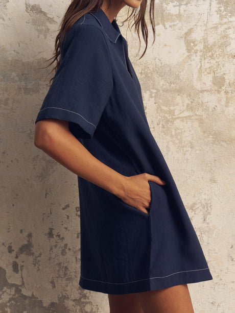 Mae Popover Mini Dress - Navy - Sumiye Co