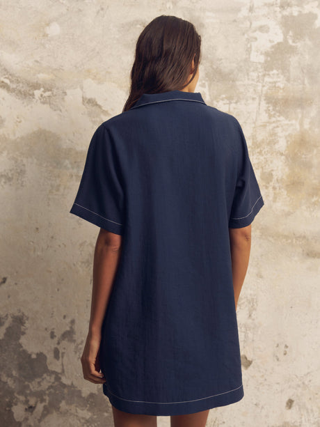 Mae Popover Mini Dress - Navy - Sumiye Co