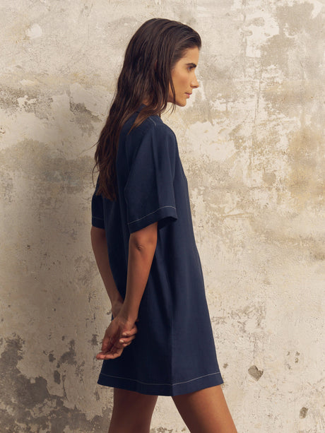 Mae Popover Mini Dress - Navy - Sumiye Co