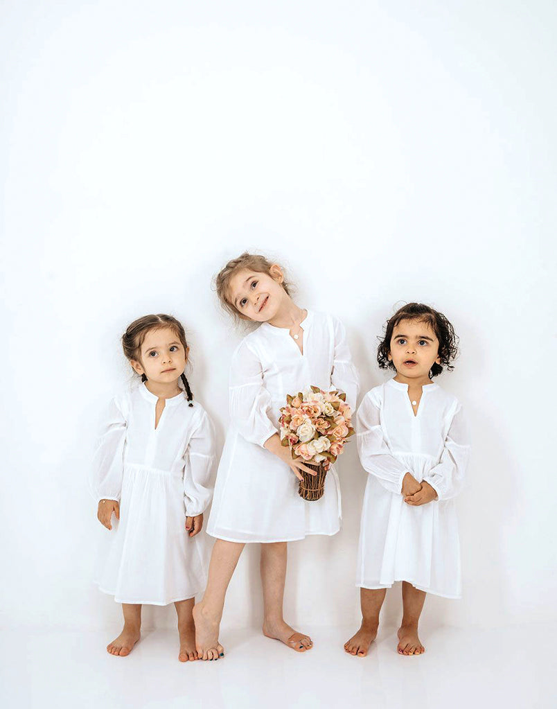 Girl's Cotton Kaftan Dress - White-1