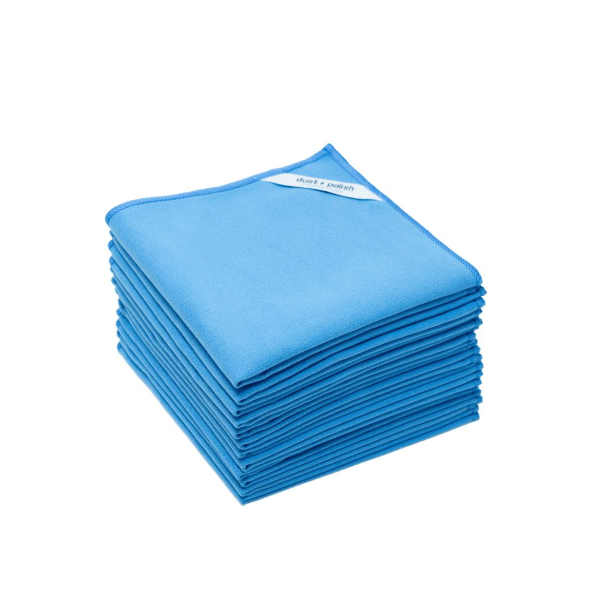 Stack of blue microfiber cloths on a white background