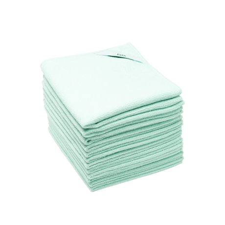 Stack of light green cloths on a white background