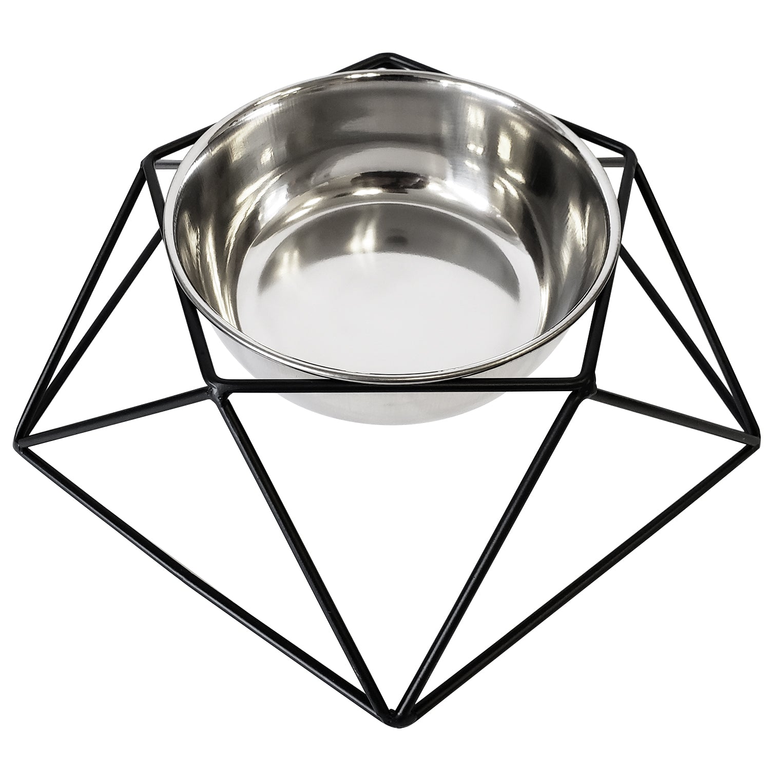 Modern Hexagonal Black Geometric Dog Feeder with Stainless Steel Bowl-1