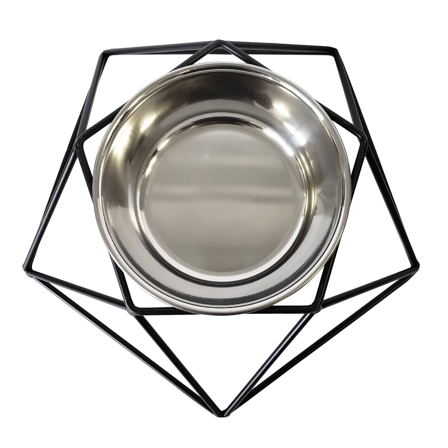 Modern Hexagonal Black Geometric Dog Feeder with Stainless Steel Bowl-2