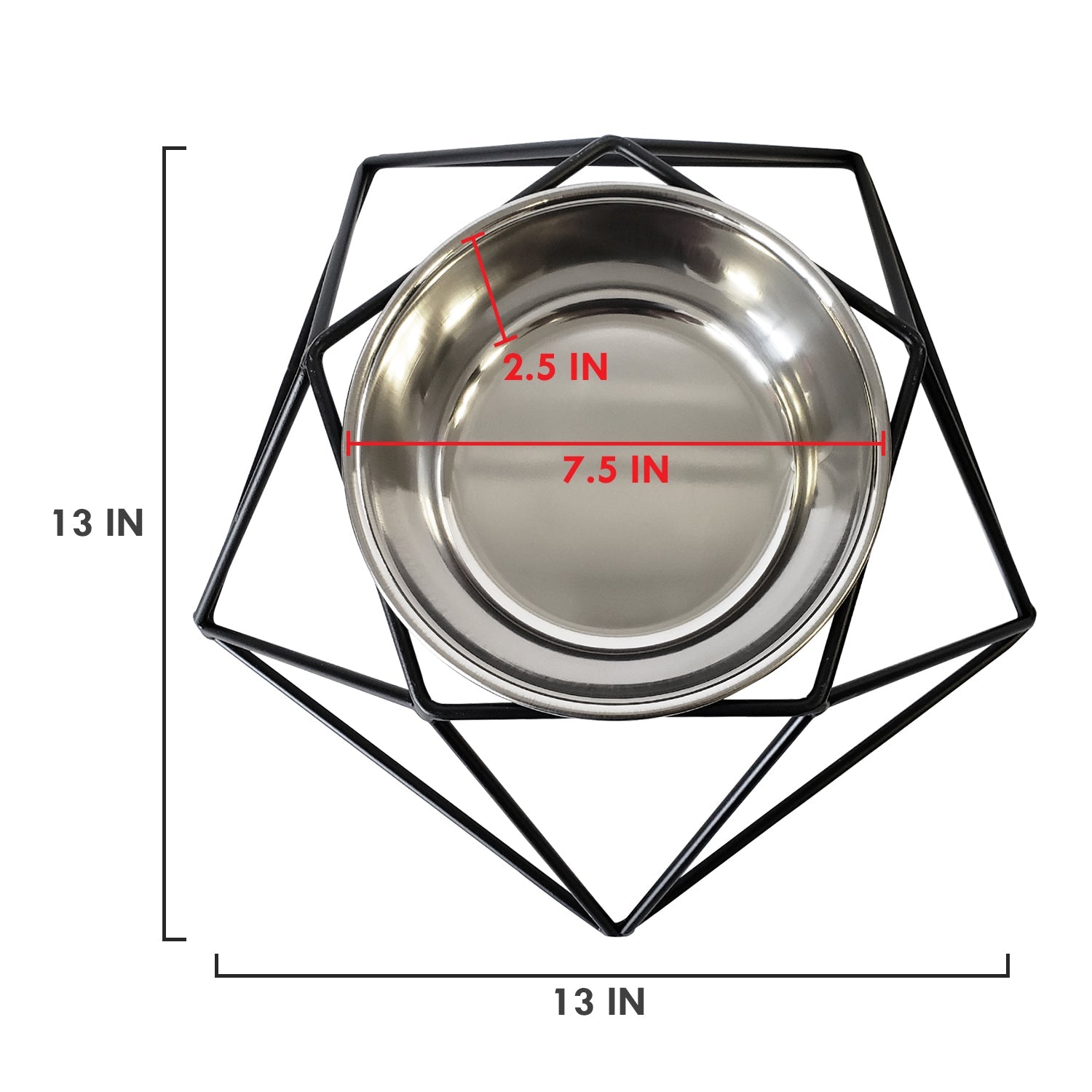 Modern Hexagonal Black Geometric Dog Feeder with Stainless Steel Bowl-4