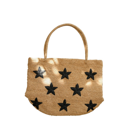 Morgan Stars Pattern Raffia Tote - Sumiye Co