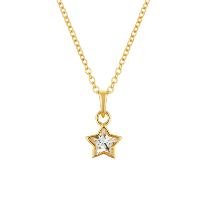 Gold necklace with a star-shaped pendant on a white background