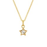 Gold necklace with a star-shaped pendant on a white background
