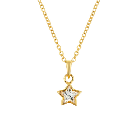 Gold necklace with a star-shaped pendant on a white background