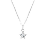 Silver star-shaped pendant necklace on a white background