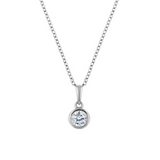 Silver necklace with a round pendant on a white background