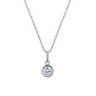 Silver necklace with a round pendant on a white background