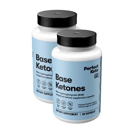 Two bottles of Perfect Keto Base Ketones on a white background