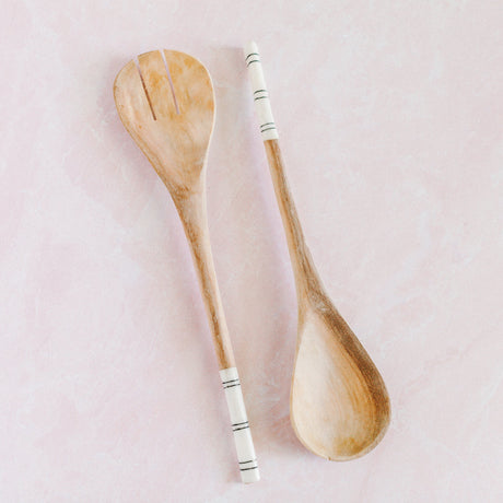 Olivewood Striped Salad Servers - Sumiye Co