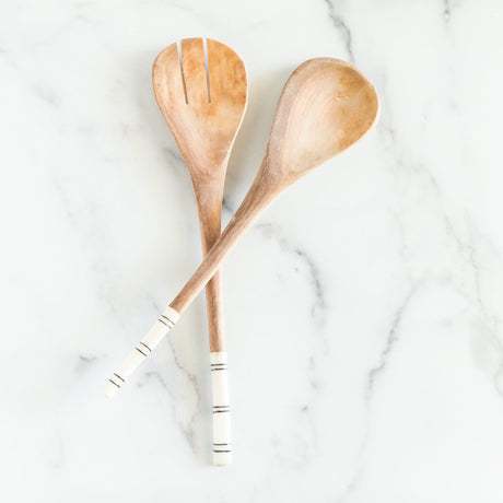Olivewood Striped Salad Servers - Sumiye Co