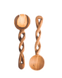 Two wooden spoons with twisted handles on a white background