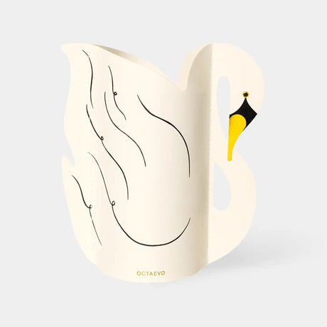 Paper Vase shaped like a swan with 'Octaevo' branding on a light gray background