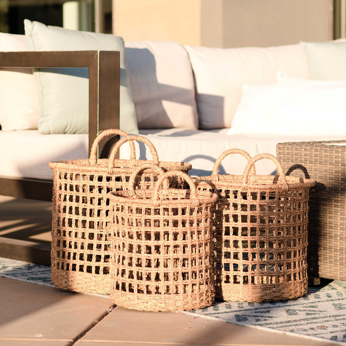 Open Weave Baskets with Handle, set of 3 - Storage Baskets - Sumiye Co