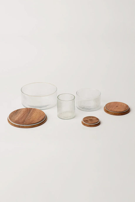Fluted Glass Storage Jars - set of 3 - Sumiye Co