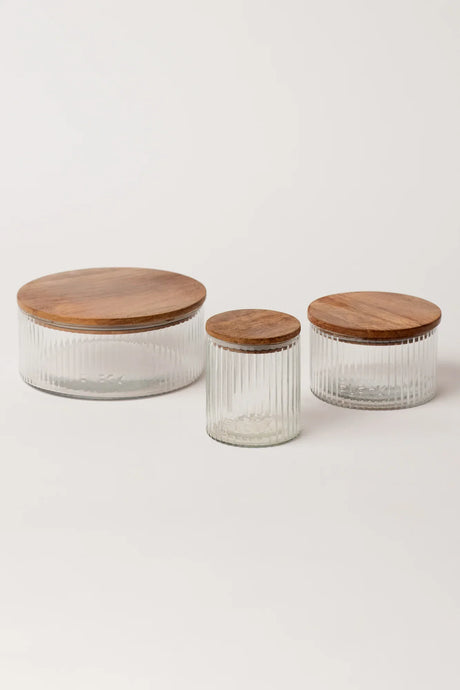 Fluted Glass Storage Jars - set of 3 - Sumiye Co