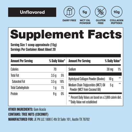 Supplement facts label on a light blue background