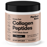 Container of Perfect Keto Collagen Peptides with a black lid on a white background