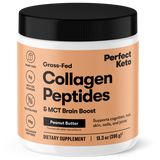 Jar of Perfect Keto Collagen Peptides & MCT Brain Boost in peanut butter flavor on a white background