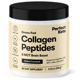 Jar of Perfect Keto Collagen Peptides with a black lid on a white background