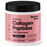 Container of Perfect Keto Collagen Peptides with strawberry flavor on a white background