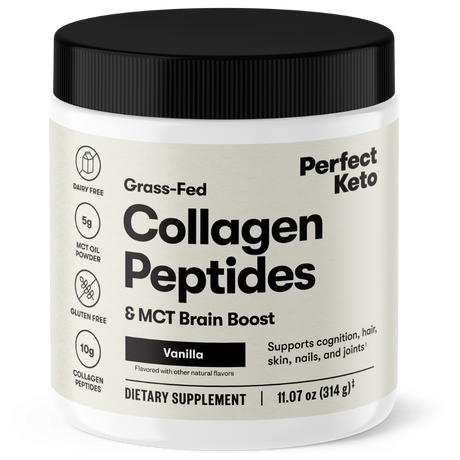 Jar of Perfect Keto Collagen Peptides & MCT Brain Boost on a white background