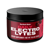 Perfect Keto Daily Electrolytes supplement jar with black lid on a white background