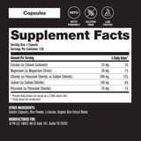Supplement facts label with nutritional information on a black background