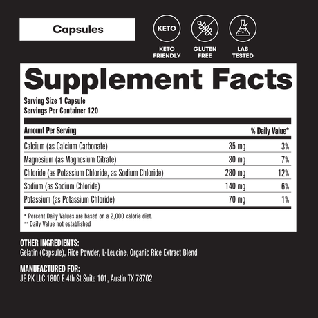 Supplement facts label with nutritional information on a black background
