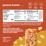 Peanut butter flavored bar with nutrition facts and ingredients on an orange background