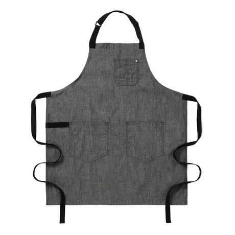 Gray apron with black straps on a white background