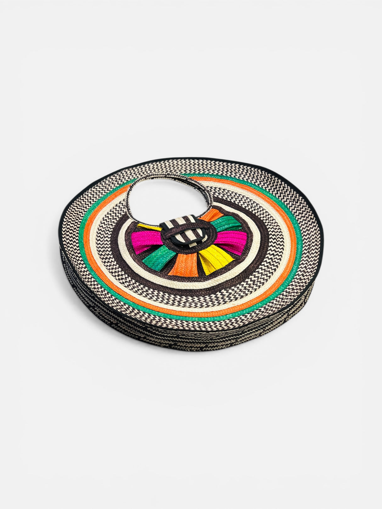 Round Tote Bag | Colorful Geometric Statement Handbag - Sumiye Co