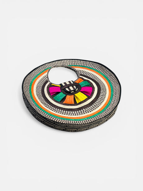 Round Tote Bag | Colorful Geometric Statement Handbag - Sumiye Co